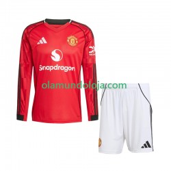 Camisola Manchester United Criança Equipamento Primeiro 2025-2026 Manga Comprida